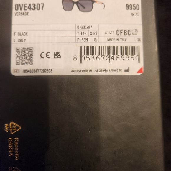 New Versace Black and Gray Sunglasses